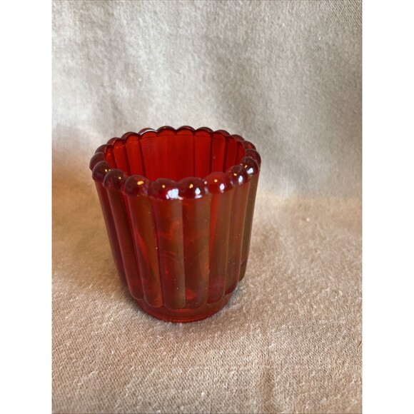 VTG Beautiful Ruby Red Small Rigged Glass Art Deco Toothpick or Candle Holder - Picture 3 of 8